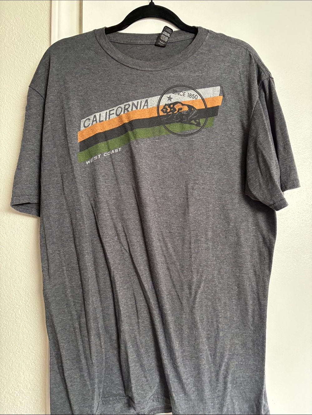 Anvil Gray California Graphic Tee with Orange & Green Stripes